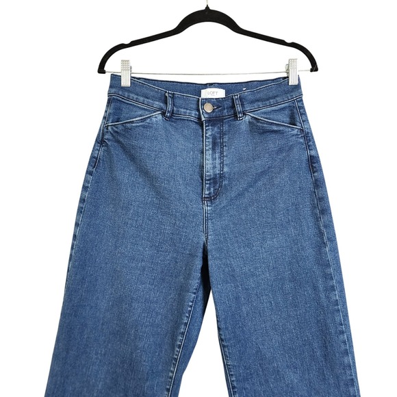 LOFT Outlet Womens High Rise Trouser Jeans Size 4 Medium Wash Wide Leg Stretch - Picture 3 of 15